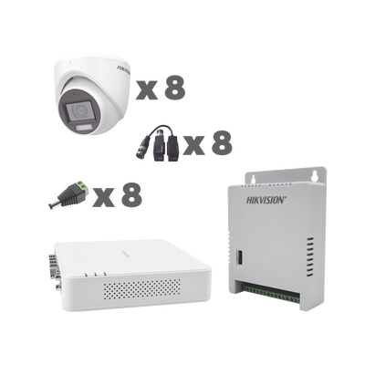 KIT TurboHD 1080p / DVR 8 Canales con audio por coaxitron / 8 Cámaras con Micrófono Integrado 101° Visión/  luz blanca + IR visión nocturna  / Transceptores / Conectores / Fuente de Poder Profesional | KH1080P8EWFH