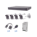 KIT TurboHD 1080p / DVR 4 Canales / 4 Cámaras Bala Metálicas (exterior 2.8 mm) / Transceptores / Conectores / Fuente de Poder Profesional | KEVTX8T4BW