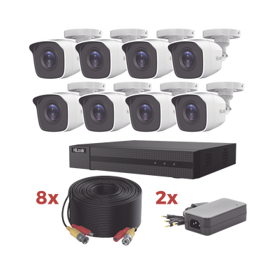 Kit TurboHD / DVR 8 Canales 1080p Lite / 8 Cámaras bala 1080p metalicas / 8 cables de 20 metros / 2 fuentes de 4 canales | HL1080P8B