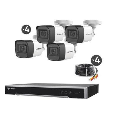 Kit TURBOHD 5 Megapixel / DVR 4 Canales / 4 Cámaras de 5 Megapixel con Micrófono Integrado / 4 Cables 18 Metros / Fuente de Poder Profesional | B50-KIT-MIC
