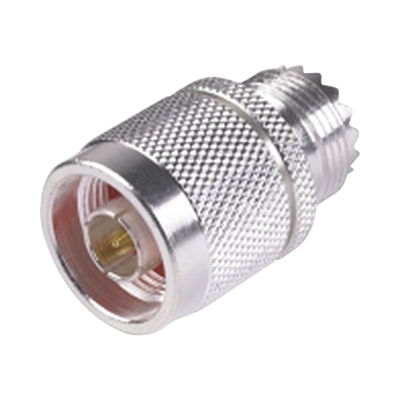 Adaptador en Línea, de Conector N Macho a UHF Hembra (SO-239), Plata/ Oro/ Teflón. | RFN-1035-1