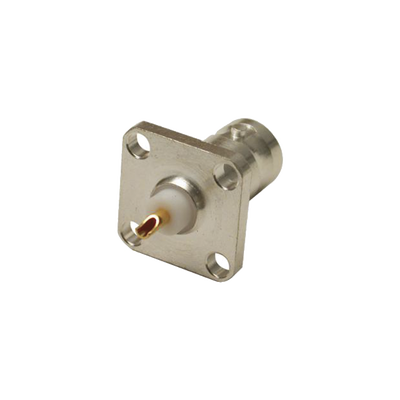 Conector BNC Hembra para Chasis, 4 Perforaciones con 12.7 mm, Plata/ Oro/ Teflón. | RFB-1115-S