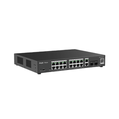 Switch L2 Administrable PoE con 16 puertos Gigabit PoE 802.3af/at + 2 SFP para fibra 1Gb, gestión gratuita desde la nube, 240w | RG-ES220GS-P