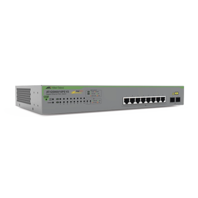 Switch PoE+ Gigabit WebSmart de 10 puertos 10/100/1000 Mbps (2 x Combo) + 2 puertos gigabit SFP (Combo), 75 W | AT-GS950/10PS-V2-10