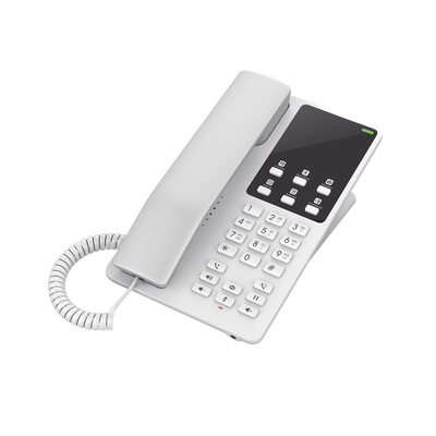 Teléfono IP Hotelero, 2 líneas SIP con 2 cuentas, codec Opus, IPV4/IPV6, color blanco, con gestión en la nube GDMS | GHP620