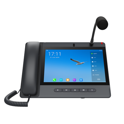 Teléfono IP Android 9.0 Empresarial para voceo 20 líneas SIP, pantalla táctil, Wi-Fi y Bluetooth, PoE, Voceo/ Musica por Multicast, puertos Gigabit, soporta recepción de video. | A320I