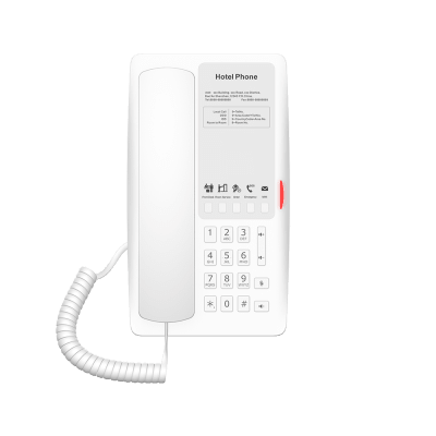 Teléfono IP para Hotelería, Puerto USB-A para Carga, 5 Teclas Programables para Servicio Rápido (Hotline), Plantilla Personalizable con PoE | H4W