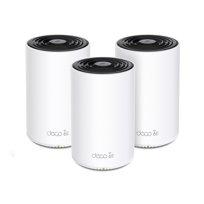 Kit 3 Routers Inalámbricos MESH Interior para Hogar / Doble Banda Wi-Fi 6E AX5400 Mbps / 3 Puerto Gigabit WAN/LAN / 4 Antenas Internas / Administración Mediante la App Deco (iOS, Android) / Protección HomeShield | DECOXE75-3PACK