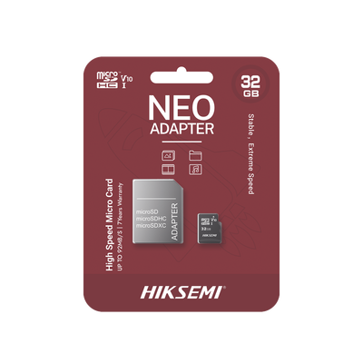 Memoria microSD con Adaptador Ideal para Celular o Tablet / 32 GB / Multipropósito / Clase 10 / 92 MB/s Lectura / 50 MB/s Escritura | HS-TF-C1/32G/NEO/A