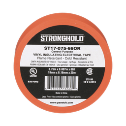 [ST17-075-66OR] Cinta Eléctrica STRONGHOLD para Aislar, de PVC, Uso General Reparación y Mantenimiento, Grosor de 0.18mm (7 mil), Ancho de 19mm, y 20.12m de Largo, Color Naranja | ST17-075-66OR