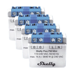 [SHELLYPLUSPMMINIK4] KIT 4 piezas El medidor de potencia más pequeño,  inteligente con Wi-Fi, medición de consumo, 1 canal 16A, | SHELLYPLUSPMMINIK4
