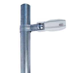 [SFABRAZADERAW] Aislador de paso o esquina de color Blanco con abrazadera incluida de 33-38mm para uso en tubería de malla ciclónica. | SFABRAZADERAW