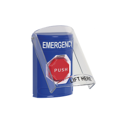[SS24A2EM-EN] Botón Multipropósito, Color Azul, De Superficie, Con Tapa De Policarbonato, Con Bocina Pre Alarma, Para Interior, Llave Para Restablecer, Texto De Emergencia, Ingles | SS24A2EM-EN