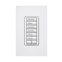 [RRDW6BRLWH] (RadioRA2) Teclado seetouch 6 botones, 2 botones subir/bajar, programe escenas diferentes en cada botón. | RRDW6BRLWH