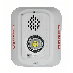 [P2WLEDSP] Sirena con Lámpara LED Estroboscópica / a 2 Hilos / Montaje en Pared / 24 Vcd / Configuración Estroboscópica Seleccionable / Texto en Español / Color Blanca | P2WLEDSP