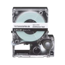 [T075X000VPM-BK] Casete de Etiquetas de Vinilo de Cinta Continua, Color Negro Sobre Blanco, Uso Interior/Exterior, 18 mm de Ancho x 7 Metros (22.97 pies) de Largo | T075X000VPM-BK