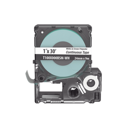 [T100X000BSM-WH] Casete de Etiquetas de Poliéster de Cinta Continua, Color Blanco Sobre Verde, Uso Interior/Exterior, 24 mm (0.94 Pulgadas) de Ancho x 9.1 Metros (29.86 Pies) de Largo | T100X000BSM-WH