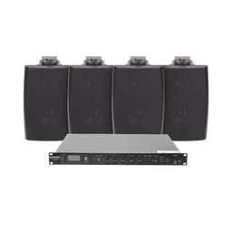 [SF120DTB/4WS] KIT de Amplificador de Audio 120W para Rack | 4 Altavoces de Pared color Negro 2.5W - 20W | Sistema 70/100V | SF120DTB/4WS
