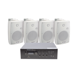 [SFB120/4WSW] KIT de Amplificador de 120W para Escritorio | 4 Altavoces de Pared color Blanco 2.5W - 20W | Sistema 70/100V | SFB120/4WSW