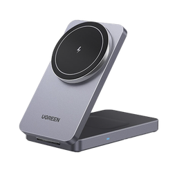 [45056] Cargador Inalámbrico 2 en 1 20W / Tecnología Qi2 15W Certificada / Carga Simultánea iPhone y AirPods / Ángulo Ajustable 70° / Diseño Plegable y Portátil / Compatibilidad Universal | 45056