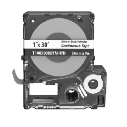 [T100X000BYM-WH] Casete MP, Cinta Continua, Pol., 1 W x 30 L, Blanco/Negro | T100X000BYM-WH