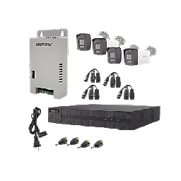 [HL-2080P-4B-TWA] Kit HiLook Audio Bidireccional TurboHD 1080p / DVR Metalico 4 Canales / 4 Cámaras Bala (Exterior) con Bocina y Micrófono Integrado / 1 Fuente de Poder / Accesorios | HL-2080P-4B-TWA