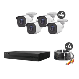 [HL24LQKITS-M(B)] KIT TurboHD 1080p / DVR 4 canales / 4 Cámaras Bala de Metal / H.265+ / 1 Fuente de Poder Profesional / Accesorios de Instalación | HL24LQKITS-M(B)