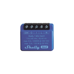 [SHELLY1MINIGEN3] Mini Relevador inalámbrico inteligente, 1 salida de contacto seco, compatible con asistentes de voz Alexa y GoogleHome | SHELLY1MINIGEN3