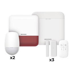 [DS-PWA48-KV2(R)] (AX PRO) KIT de Alarma AX PRO / Incluye: 1 Hub con batería de respaldo / 2 Sensores PIR / 3 Contactos Magnéticos mini / 1 Control Remoto / 1 Sirena Inalambrica Exterior color rojo  / WiFi / Compatible con Hik-Connect P2P | DS-PWA48-KV2(R)