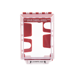 [STI-14220FR-ES] Cubierta Universal Transparente, de Bajo Perfil, con Espaciador, Texto de Incendio en Español, Notificación Audible y Visible | STI-14220FR-ES