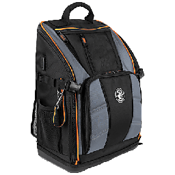 [62482] Mochila Profesional para Herramientas / 27 Bolsillos / Acceso Rápido y Estación de Trabajo / Base Moldeada Ancha / Interior Naranja / USB-C / Soporte para Lámpara | 62482