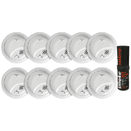 [1046832KSABRE] Kit de 10 Detectores de Humo Autónomos FIRST ALERT por Ionización / Alarma 85 dB / Botón Prueba y Silencio / Probador SABRE SDI | 1046832KSABRE