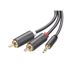 [10512] Cable Adaptador de 3.5mm Macho a 2 RCA Macho / 3 Metros (9.84 Pies) / Color Gris / Blindaje Múltiple / ABS / Alta Calidad | 10512