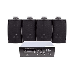 [SFB240/4WS] KIT de Amplificador de 240W para Escritorio | 4 Altavoces de Pared color Negro 2.5W - 20W | Sistema 70/100V | SFB240/4WS
