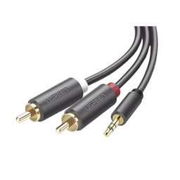 [10513] Cable Adaptador de 3.5mm Macho a 2 RCA Macho / 5 Metros (16.40 Pies) / Color Gris / Blindaje Múltiple / ABS / Alta Calidad | 10513