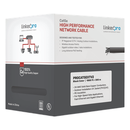 [PRO-CAT-5-EXT-V2] Bobina de cable de 305 m, Cat5e , FTP, blindado, para intemperie, color negro, UL, para aplicaciones en video vigilancia, redes de datos (Carrete Easy Pull) | PRO-CAT-5-EXT-V2
