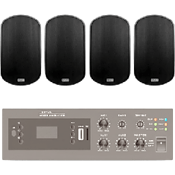 [EPB240E/4WS50] KIT de Amplificador de 240W para Escritorio | 4 Altavoces de Pared color Negro 3W - 50W | Sistema 70/100V | EPB240E/4WS50