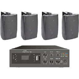 [EPB240E/4WS] KIT de Amplificador de 240W para Escritorio | 4 Altavoces de Pared color Negro 2.5W - 20W | Sistema 70/100V | EPB240E/4WS