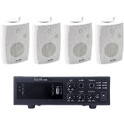 [EPB120E/4WSW] KIT de Amplificador de 120W para Escritorio | 4 Altavoces de Pared color Blanco 2.5W - 20W | Sistema 70/100V | EPB120E/4WSW