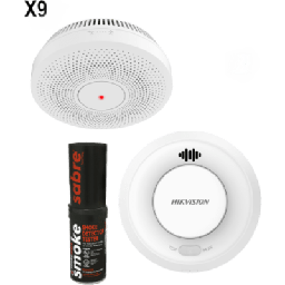 [HFS3ERKSABRE] Kit de Detección de Humo HikFire / 9 Detectores Interlink HF-S3E-R + 1 Hub Wi-Fi HF-SG3-WF/R / Interconectable 30 Dispositivos / Hik-Connect / Probador SABRE Incluido / Batería 10 Años / Alarma 85 dB | HFS3ERKSABRE