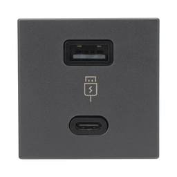 [SM-2USB-N] Módulo Doble USB Tipo A+C / Carga Rápida 30W / Color Negro / 45x45 mm / Compatible Torres y Cajas K45 | SM-2USB-N