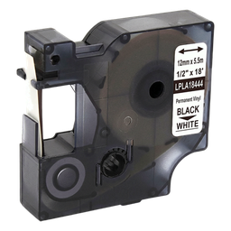 [LPLA18444] Cartucho de Etiquetas Laminadas / Negro sobre Blanco / 12 mm / 5.5 m (18 ft) / Vinil para Cableado Estructurado / Compatible Dymo Rhino | LPLA18444