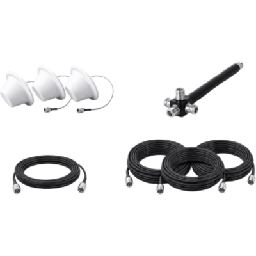 [EP1DIV-3ANT-4CCN] Kit de 3 Antenas Omnidireccionales tipo Domo y Divisor de Potencia de 4 salidas / Jumpers Coaxiales de 3 m y tres de 15 m con conectores N macho | EP1DIV-3ANT-4CCN