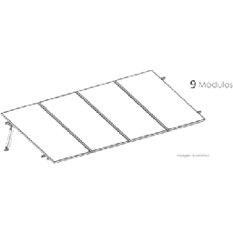 [KITBASEL1X9] Estructura de Montaje Fotovoltaico / Losa Plana / Configuración 1x3 / Viento 170 km/h / Inclinación 10° / Rieles E-O 3.55 m (11.65 ft) / Rieles N-S 2.14 m (7.02 ft) / Altura 0.52 m (1.71 ft) / Área 10 m² / Módulos 645 | KITBASEL1X9