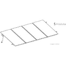 [KITBASEL1X5] Estructura de Montaje Fotovoltaico / Losa Plana / Configuración 1x3 / Viento 170 km/h / Inclinación 10° / Rieles E-O 3.55 m (11.65 ft) / Rieles N-S 2.14 m (7.02 ft) / Altura 0.52 m (1.71 ft) / Área 10 m² / Módulos 645 | KITBASEL1X5