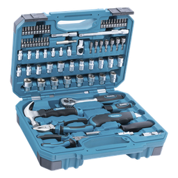 [E-10899] Juego de herramientas manuales / 76 piezas / Acero de alta resistencia / Brocas y puntas para metal, concreto y madera / Maletín organizador | E-10899
