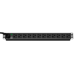 [E12B02M] PDU ES2P Básico para Distribución de Energía, Enchufe de Entrada NEMA 5-15P, Con 12 Contactos NEMA 5-20R, Instalación Horizontal de 19in, 1UR, 15 Amp, 120 Vca | E12B02M