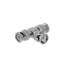 [TT-RG-14] Adaptador de Triple conectores BNC macho para uso en sistemas de video vigilancia en aplicación con cables coaxiales RG-59/ RG-6, Níquel/ Oro/ Politetrafluoroetileno. | TT-RG-14