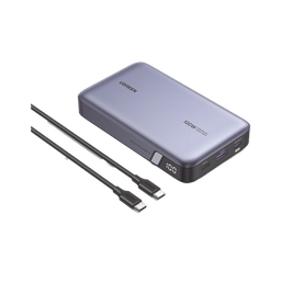 [25188] Power Bank de 20000mAh | 3 Salidas 100W Max. | USB-A + 2 USB-C | PD 3.0 | QC3.0 | FCP | SCP | Pantalla Inteligente | Carcasa Ignifuga | Color Gris | Incluye Cable USB de 50cm | Carga tu Laptop de Manera Segura. | 25188