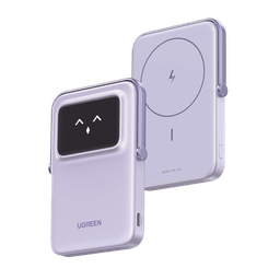 [45328] Power Bank Serie UNO Inalambrico | 10000mAh | 7.5W/20W  |  Con Emojis de Estado | Carga Rápida USB-C Bidireccional  | Pantalla TFT  Inteligente | Con Holder | Color Purple. | 45328